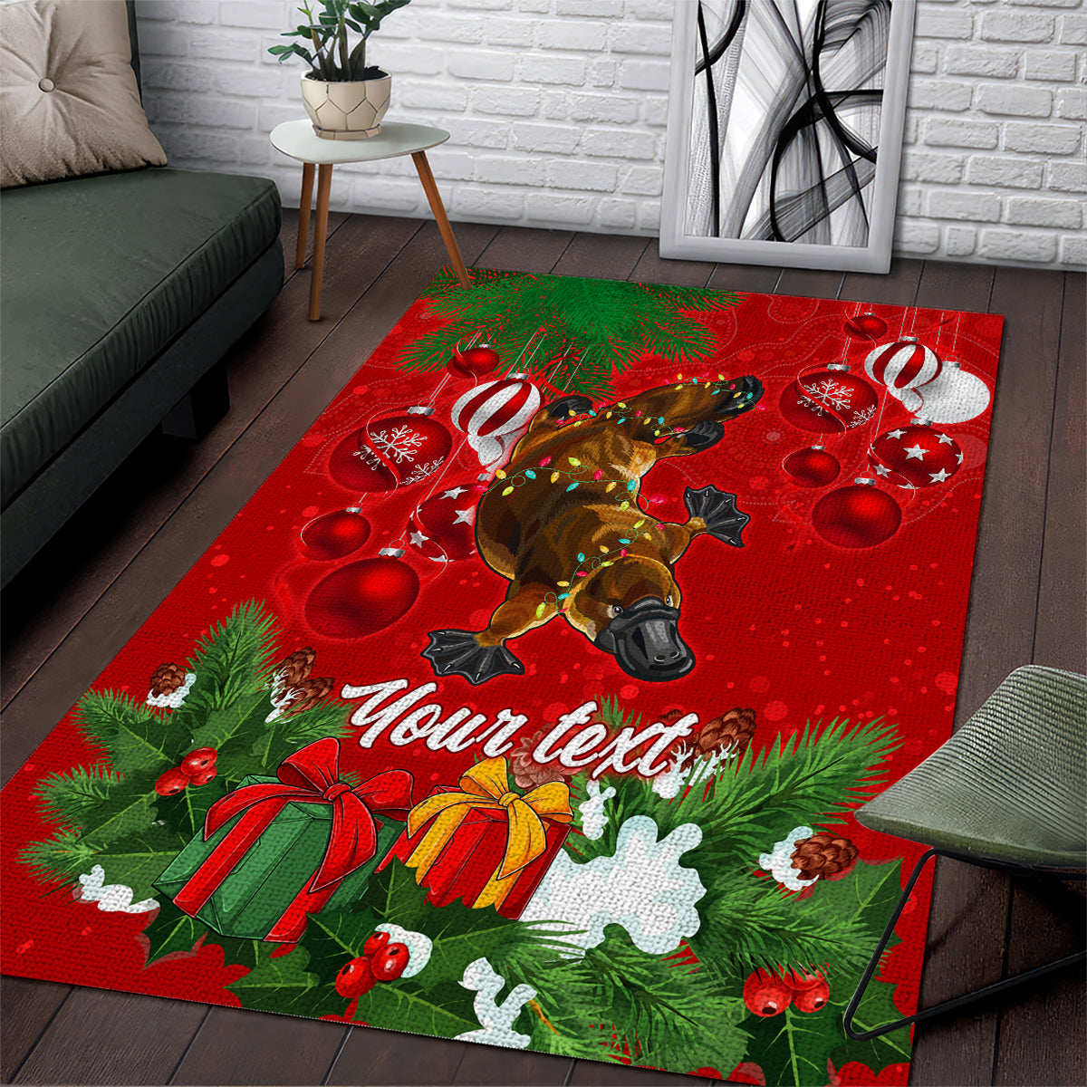 Personalised Platypus Lover Area Rug Australia Merry Christmas Aboriginal - Vibe Hoodie Shop