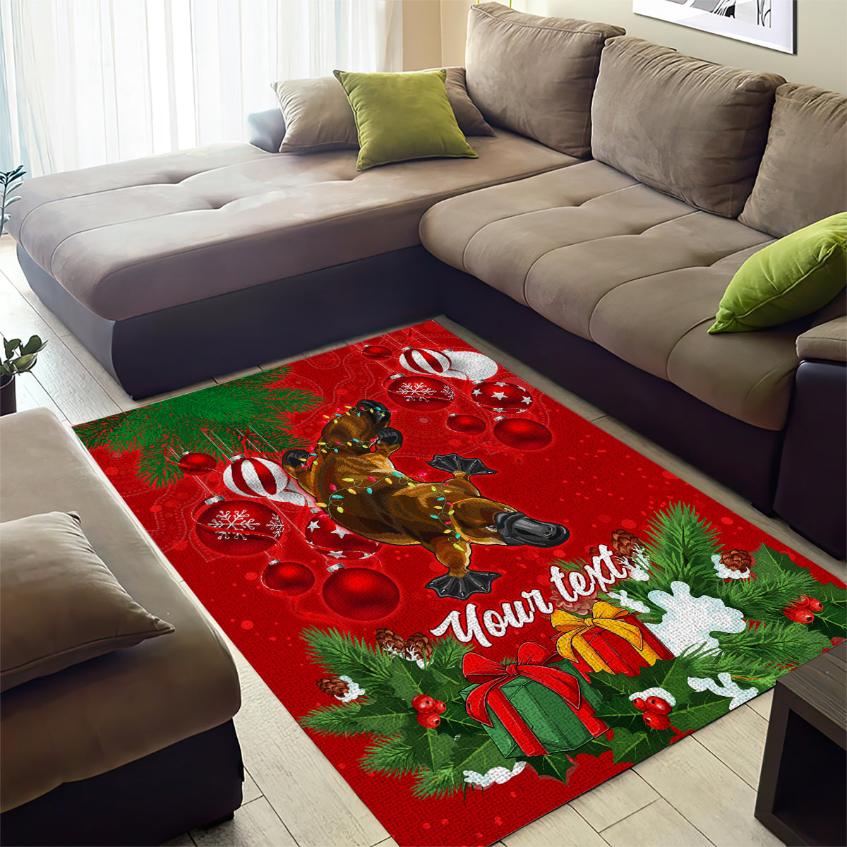 Personalised Platypus Lover Area Rug Australia Merry Christmas Aboriginal - Vibe Hoodie Shop