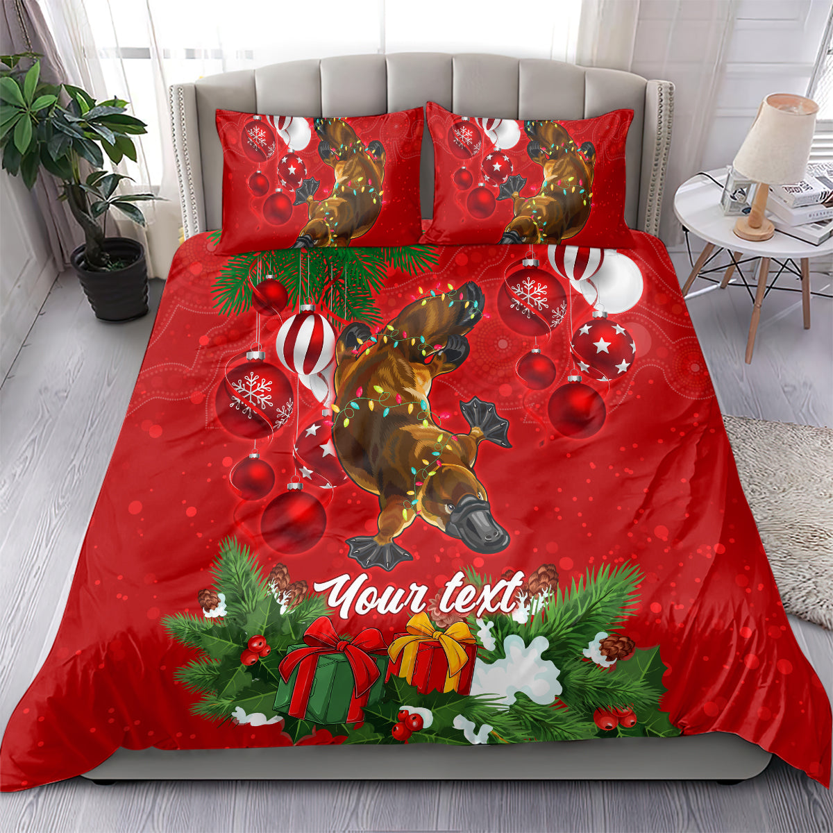 Personalised Platypus Lover Bedding Set Australia Merry Christmas Aboriginal - Vibe Hoodie Shop