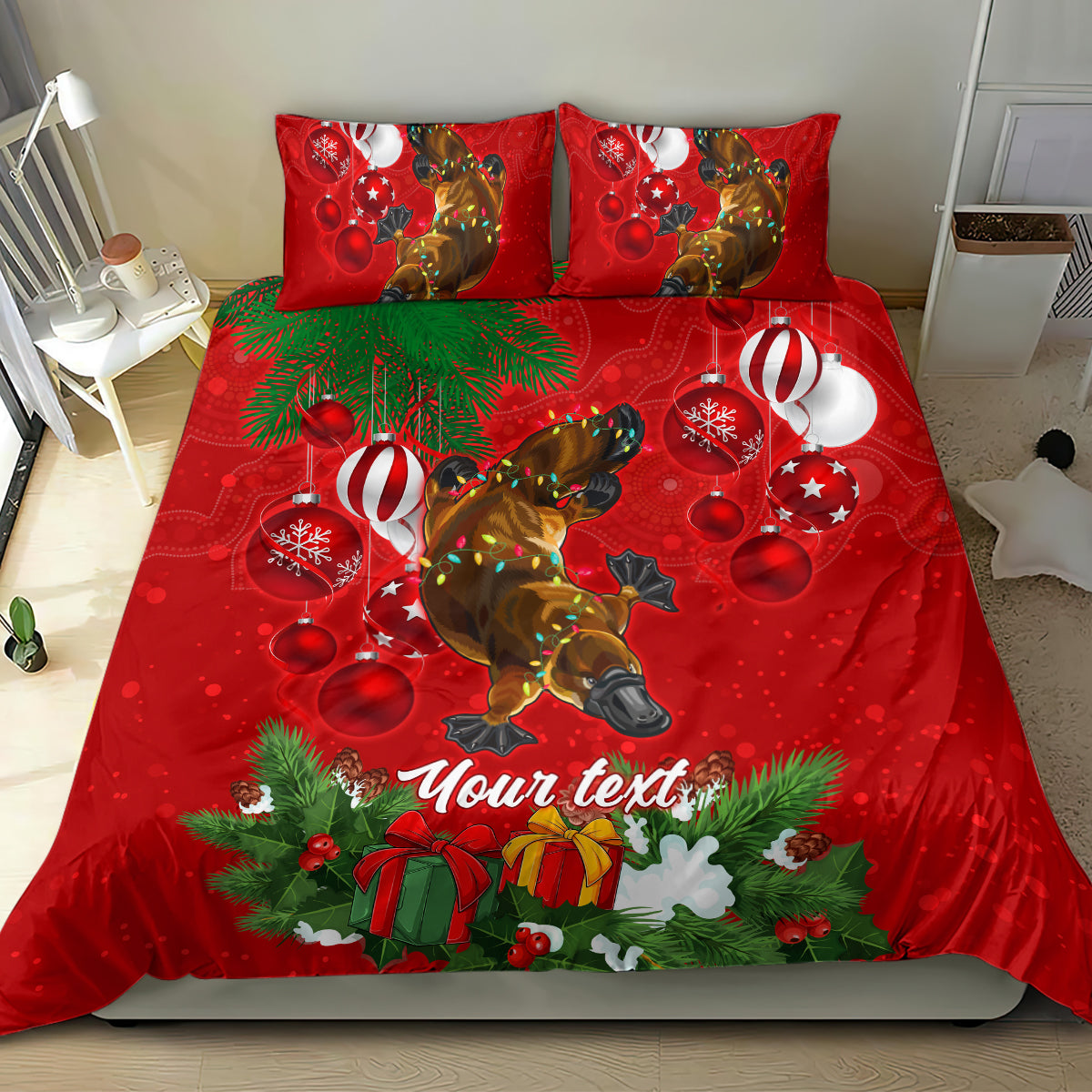 Personalised Platypus Lover Bedding Set Australia Merry Christmas Aboriginal - Vibe Hoodie Shop