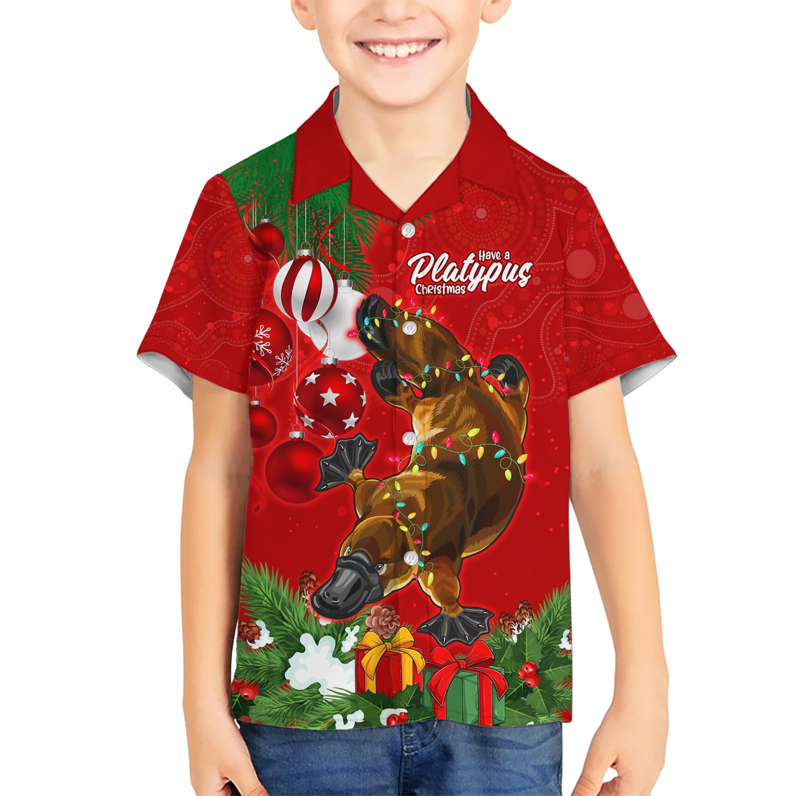 Personalised Platypus Lover Hawaiian Shirt Australia Merry Christmas Aboriginal - Vibe Hoodie Shop