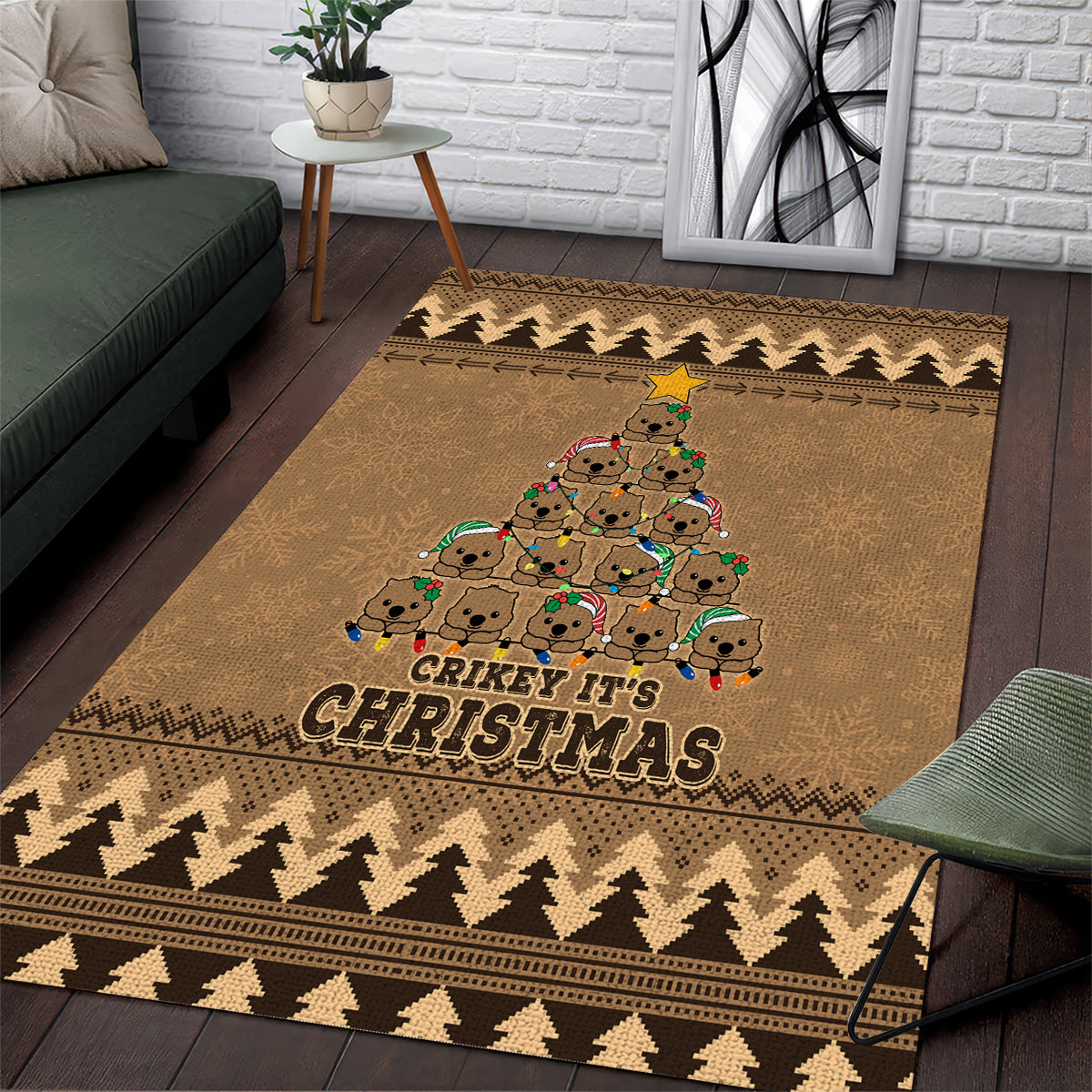 Wombat Christmas Tree Area Rug Australia Merry Xmas Simple Style - Vibe Hoodie Shop