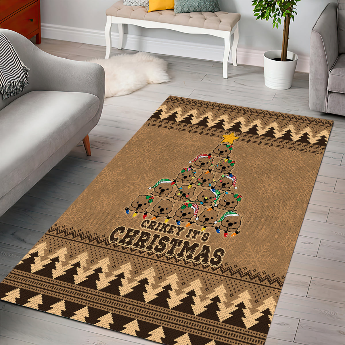 Wombat Christmas Tree Area Rug Australia Merry Xmas Simple Style - Vibe Hoodie Shop