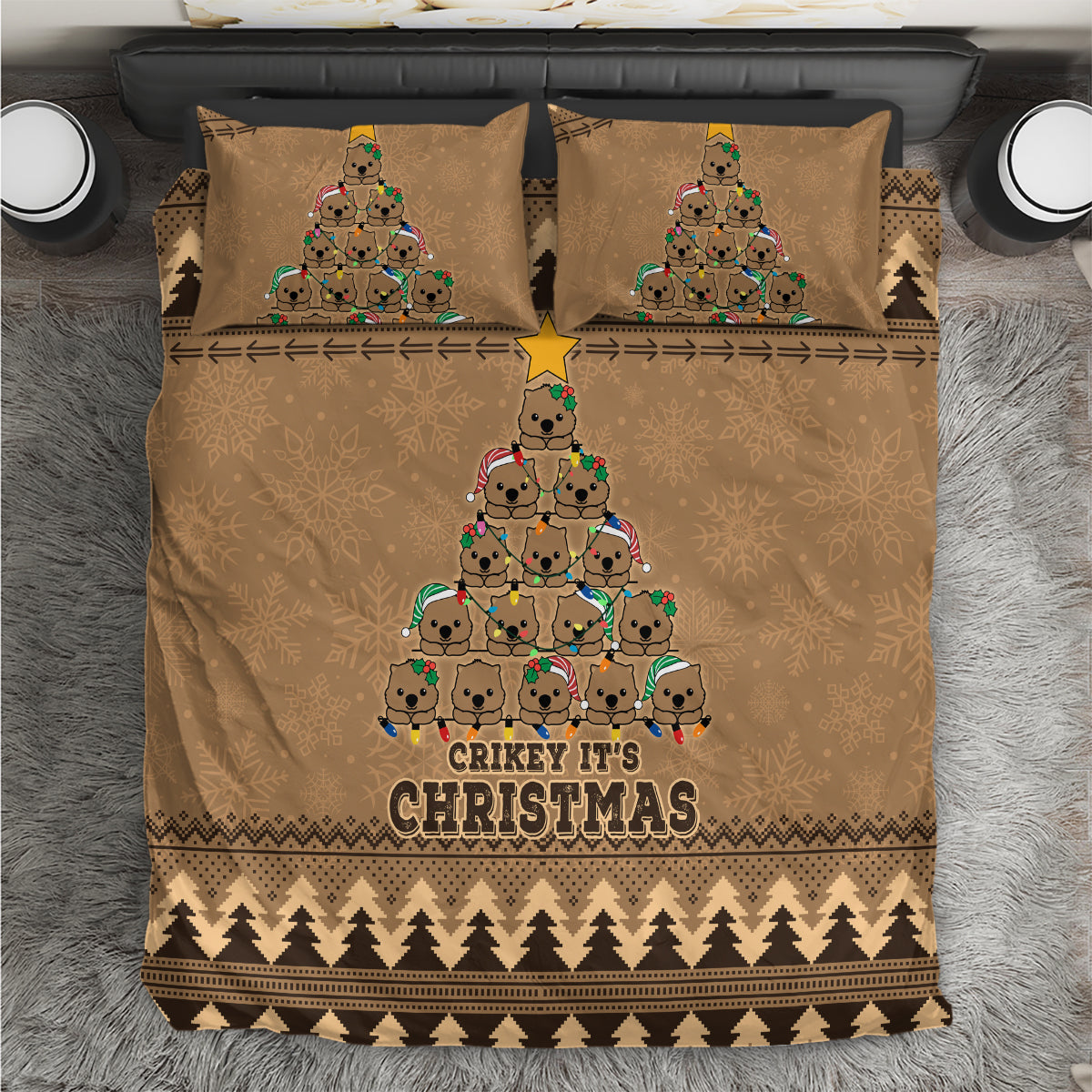 Wombat Christmas Tree Bedding Set Australia Merry Xmas Simple Style - Vibe Hoodie Shop