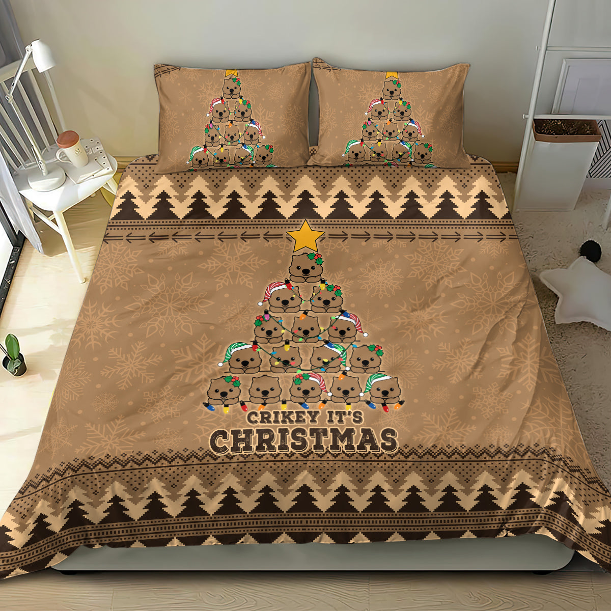 Wombat Christmas Tree Bedding Set Australia Merry Xmas Simple Style - Vibe Hoodie Shop
