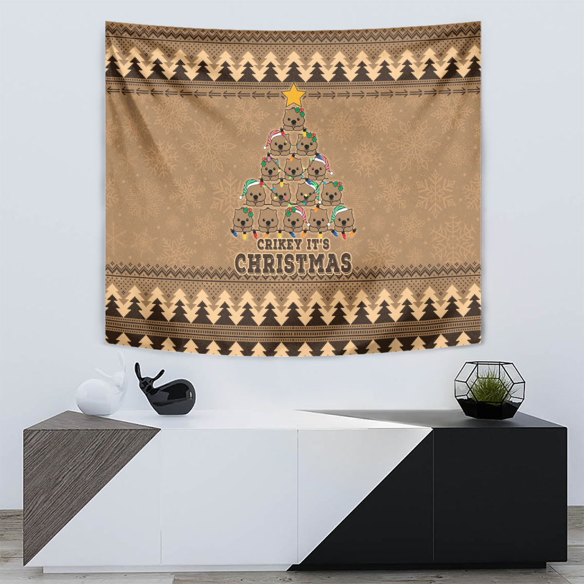 Wombat Christmas Tree Tapestry Australia Merry Xmas Simple Style - Vibe Hoodie Shop