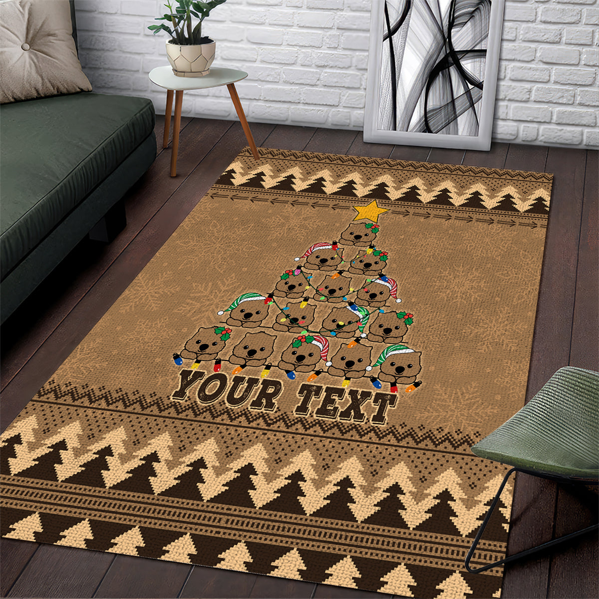 Personalised Wombat Christmas Tree Area Rug Australia Merry Xmas Simple Style - Vibe Hoodie Shop