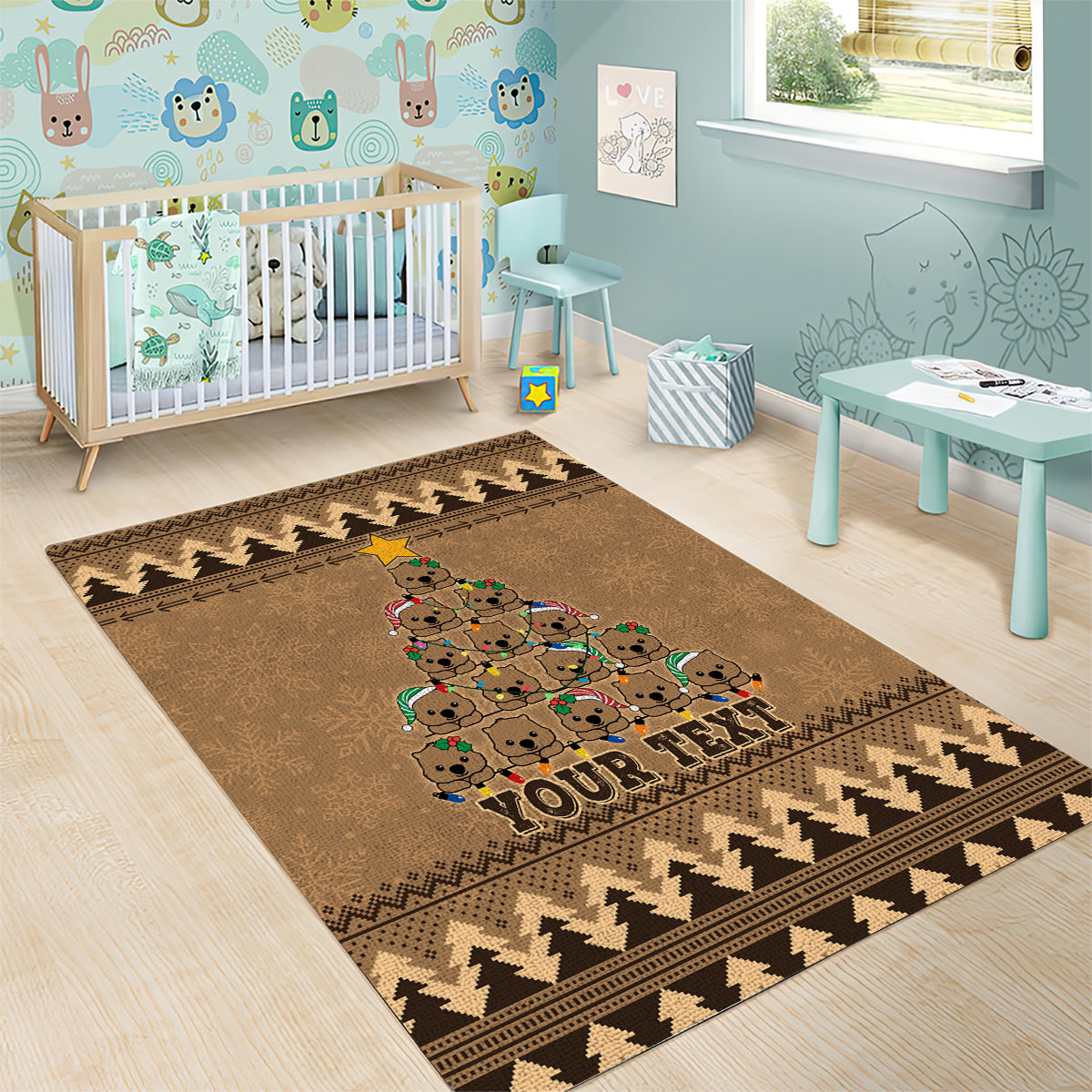 Personalised Wombat Christmas Tree Area Rug Australia Merry Xmas Simple Style - Vibe Hoodie Shop