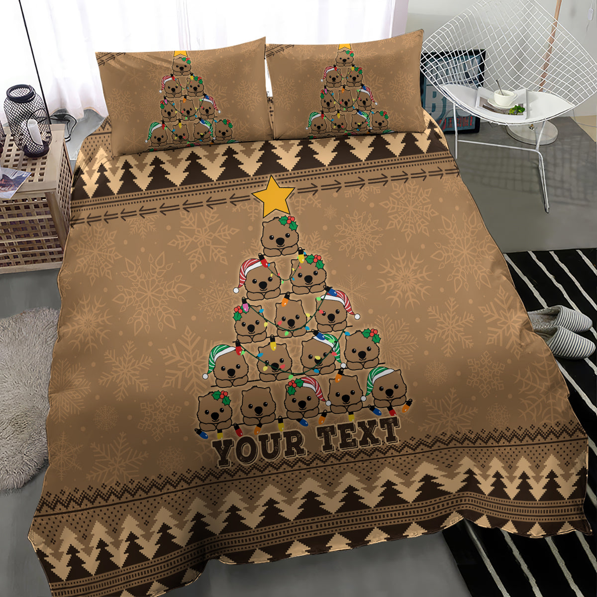 Personalised Wombat Christmas Tree Bedding Set Australia Merry Xmas Simple Style - Vibe Hoodie Shop
