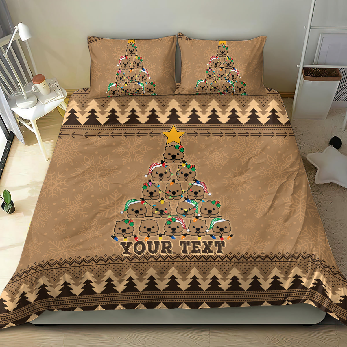 Personalised Wombat Christmas Tree Bedding Set Australia Merry Xmas Simple Style - Vibe Hoodie Shop