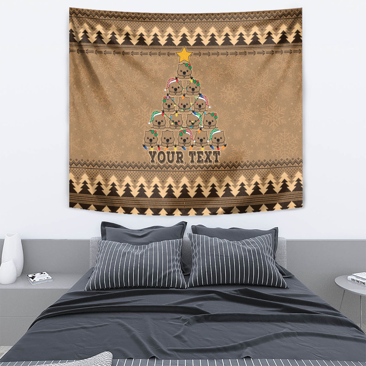 Personalised Wombat Christmas Tree Tapestry Australia Merry Xmas Simple Style - Vibe Hoodie Shop