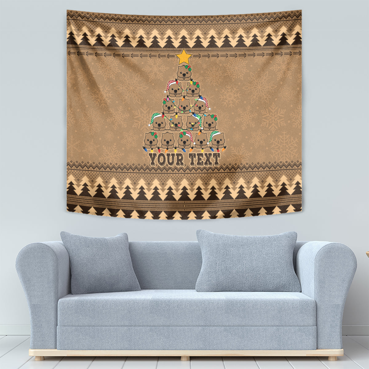 Personalised Wombat Christmas Tree Tapestry Australia Merry Xmas Simple Style - Vibe Hoodie Shop