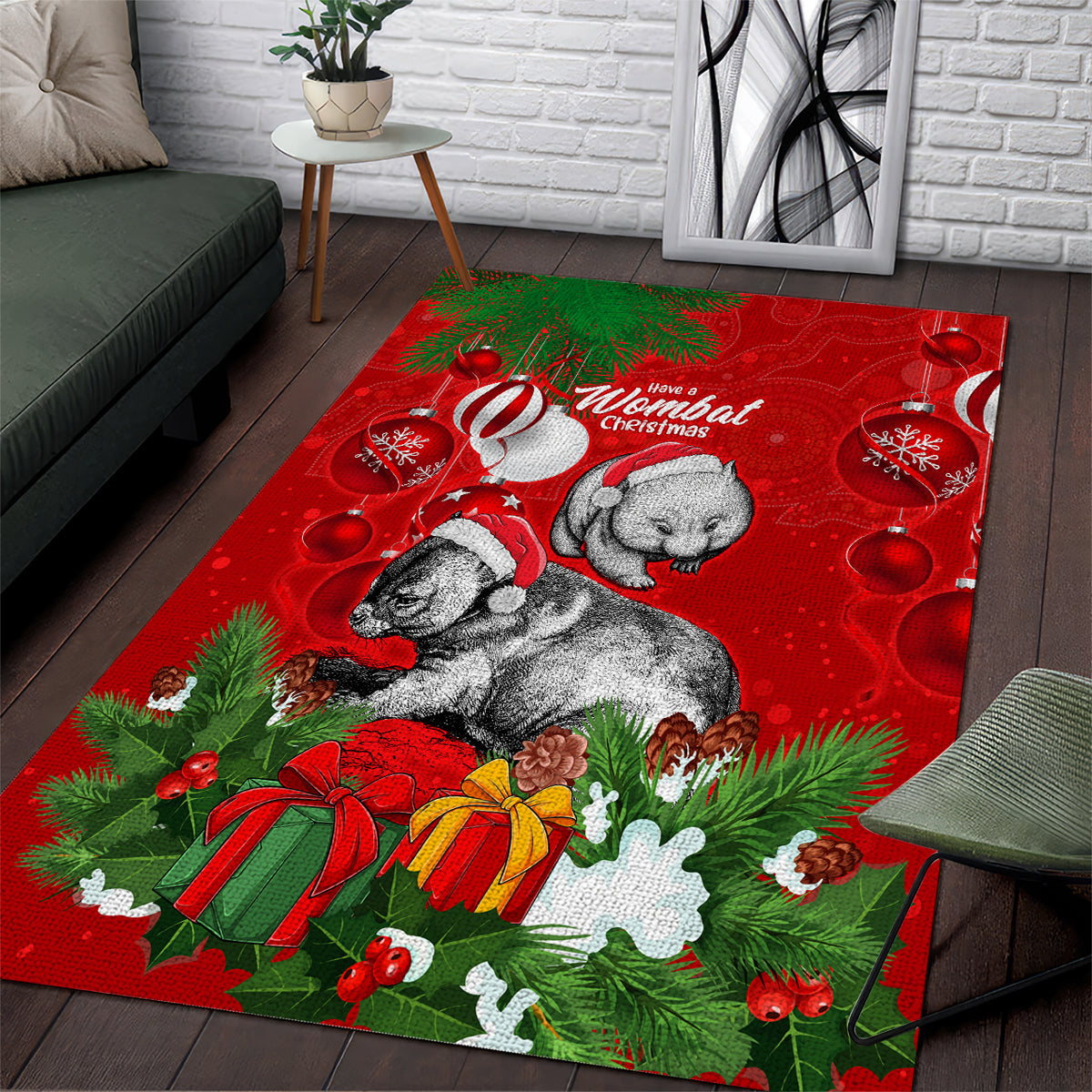 Wombat Lover Area Rug Australia Merry Christmas Aboriginal - Vibe Hoodie Shop