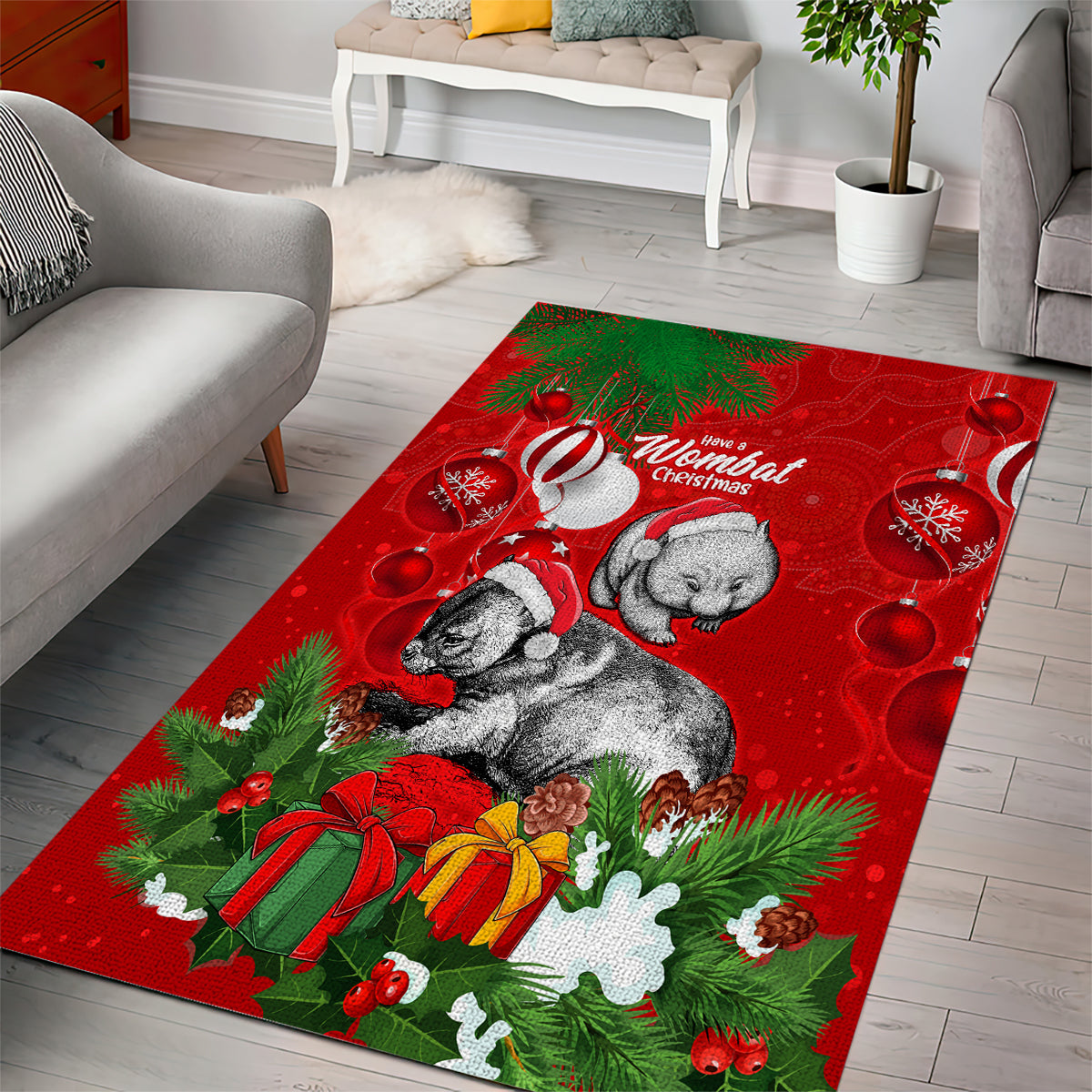 Wombat Lover Area Rug Australia Merry Christmas Aboriginal - Vibe Hoodie Shop