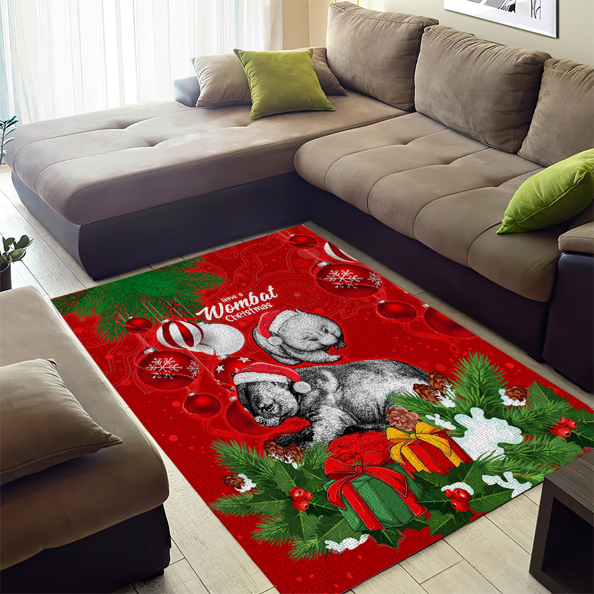 Wombat Lover Area Rug Australia Merry Christmas Aboriginal - Vibe Hoodie Shop