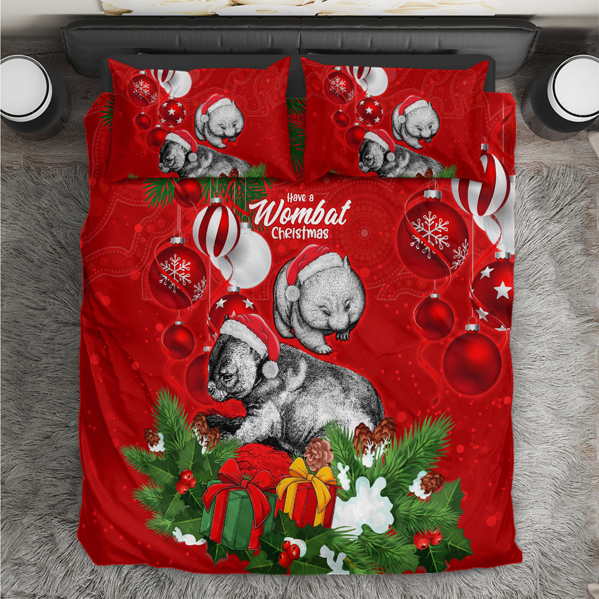 Wombat Lover Bedding Set Australia Merry Christmas Aboriginal - Vibe Hoodie Shop