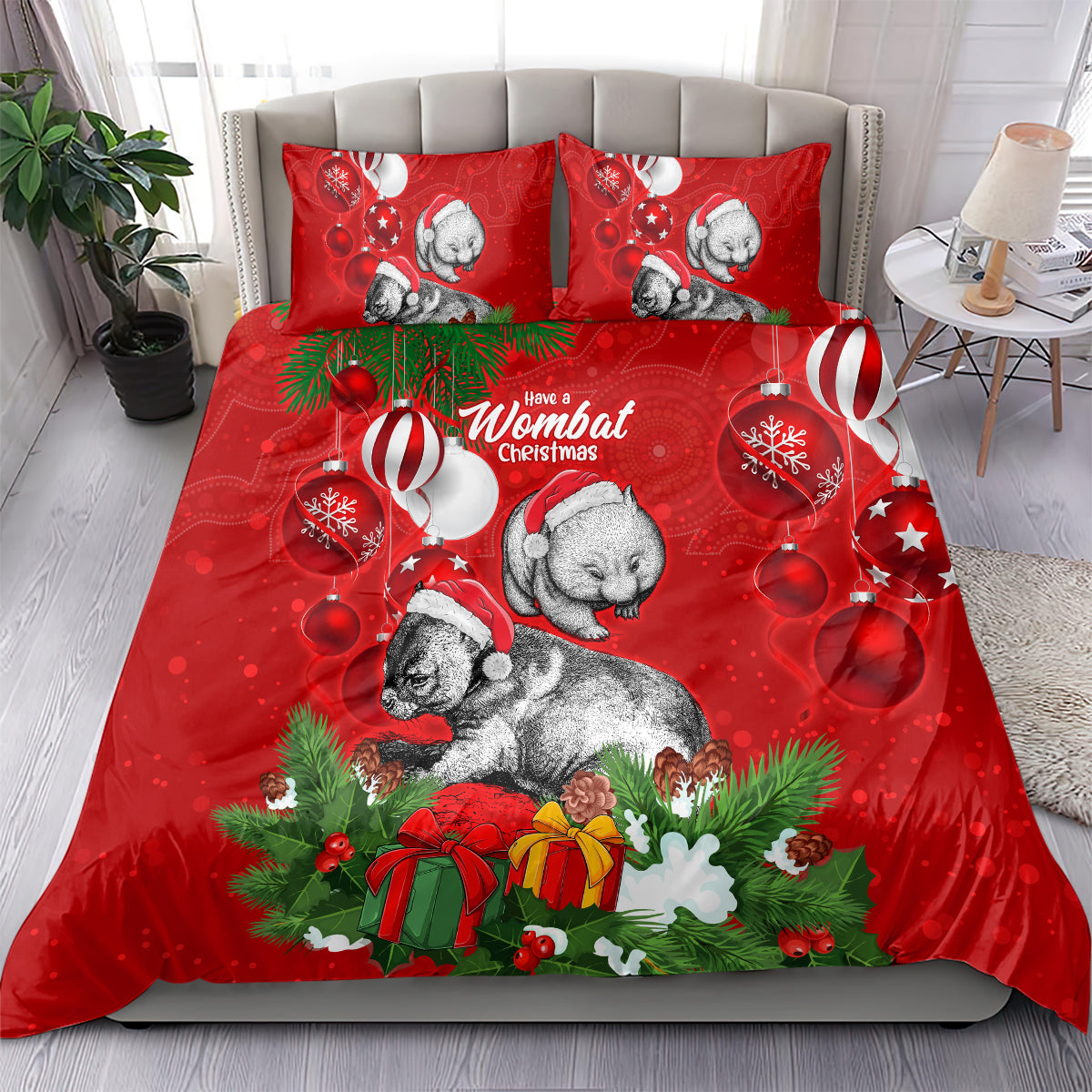 Wombat Lover Bedding Set Australia Merry Christmas Aboriginal - Vibe Hoodie Shop