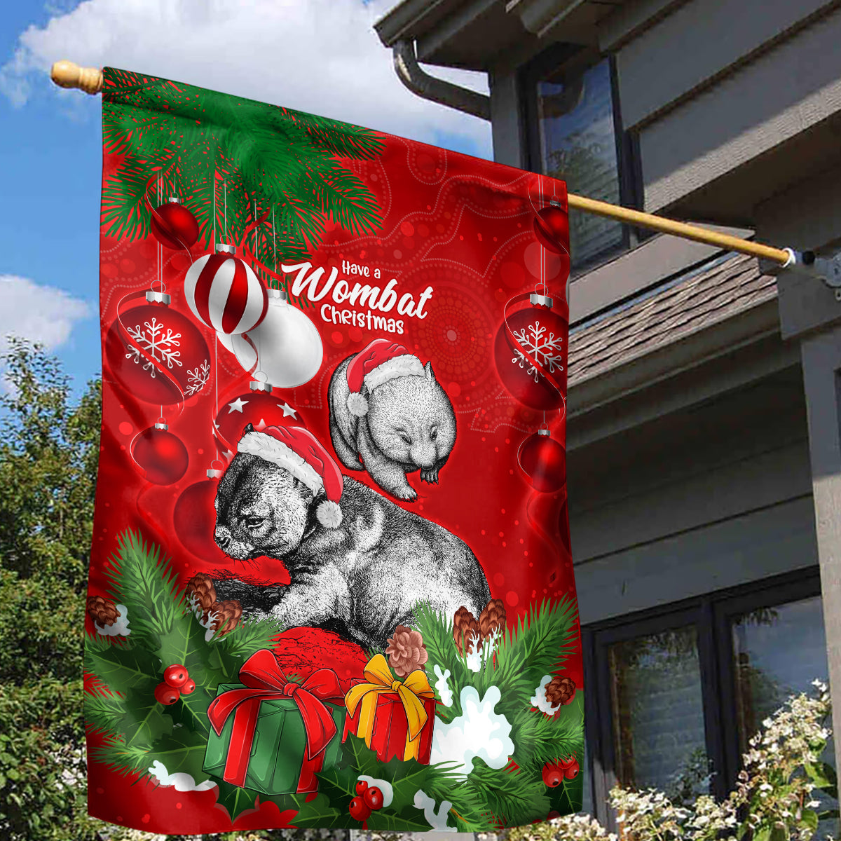 Wombat Lover Garden Flag Australia Merry Christmas Aboriginal - Vibe Hoodie Shop