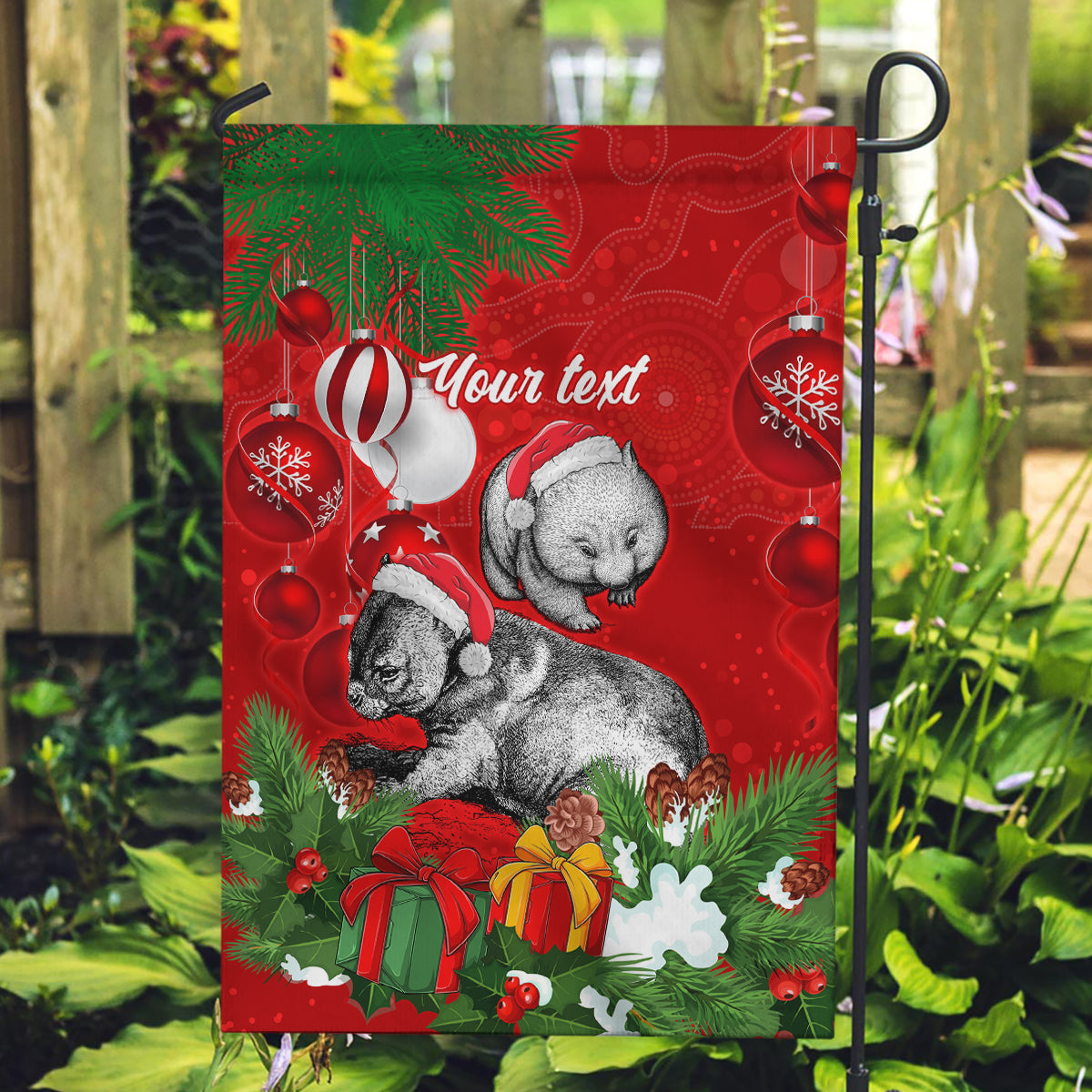 Personalised Wombat Lover Garden Flag Australia Merry Christmas Aboriginal - Vibe Hoodie Shop