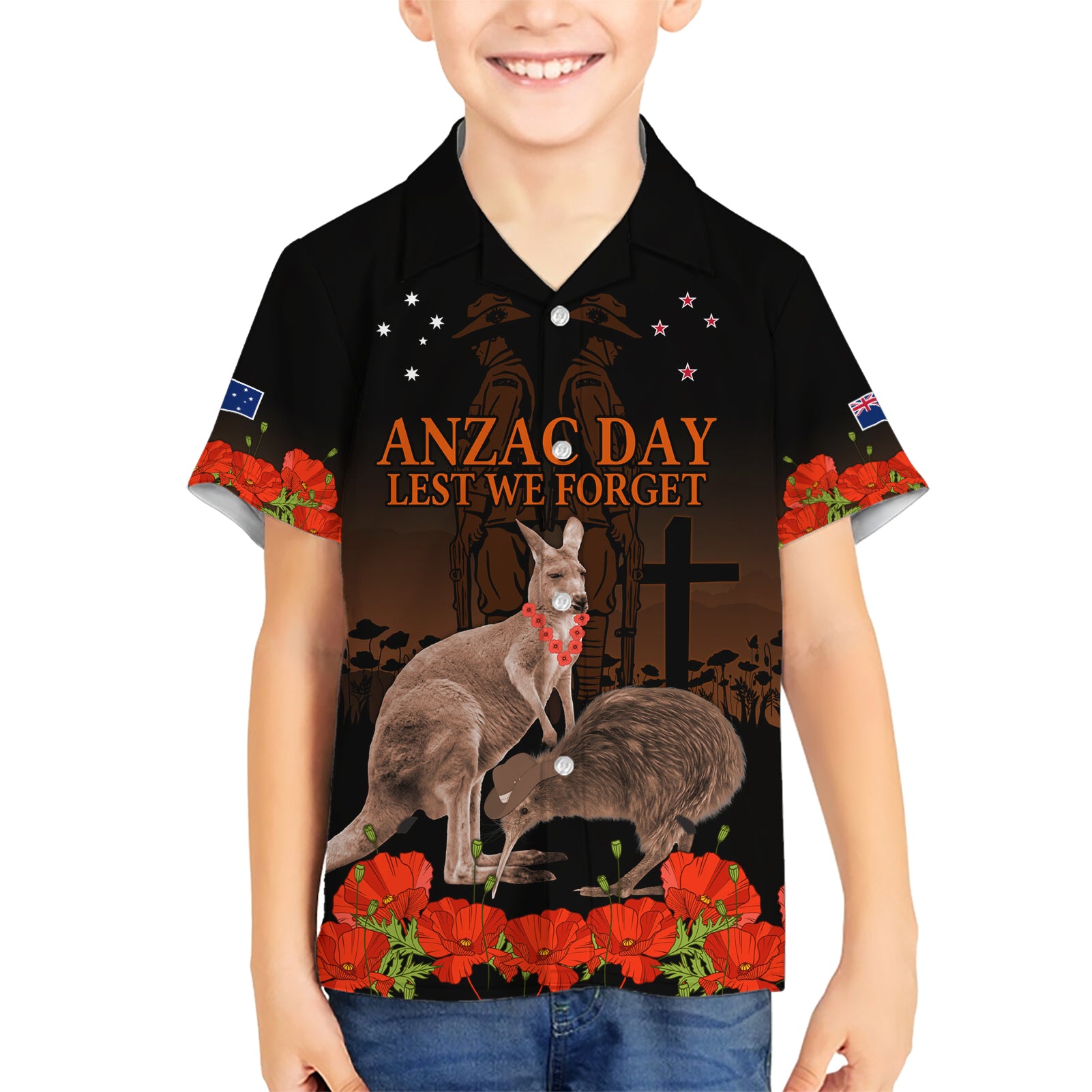 Kangaroo and Kiwi Bird ANZAC Day Custom Hawaiian Shirt Soldier Style - Vibe Hoodie Shop