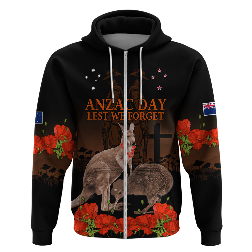Kangaroo and Kiwi Bird ANZAC Day Custom Hoodie Soldier Style LT9 - Vibe Hoodie Shop
