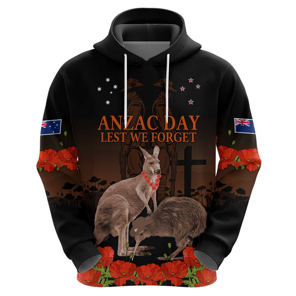 Kangaroo and Kiwi Bird ANZAC Day Custom Hoodie Soldier Style LT9 - Vibe Hoodie Shop