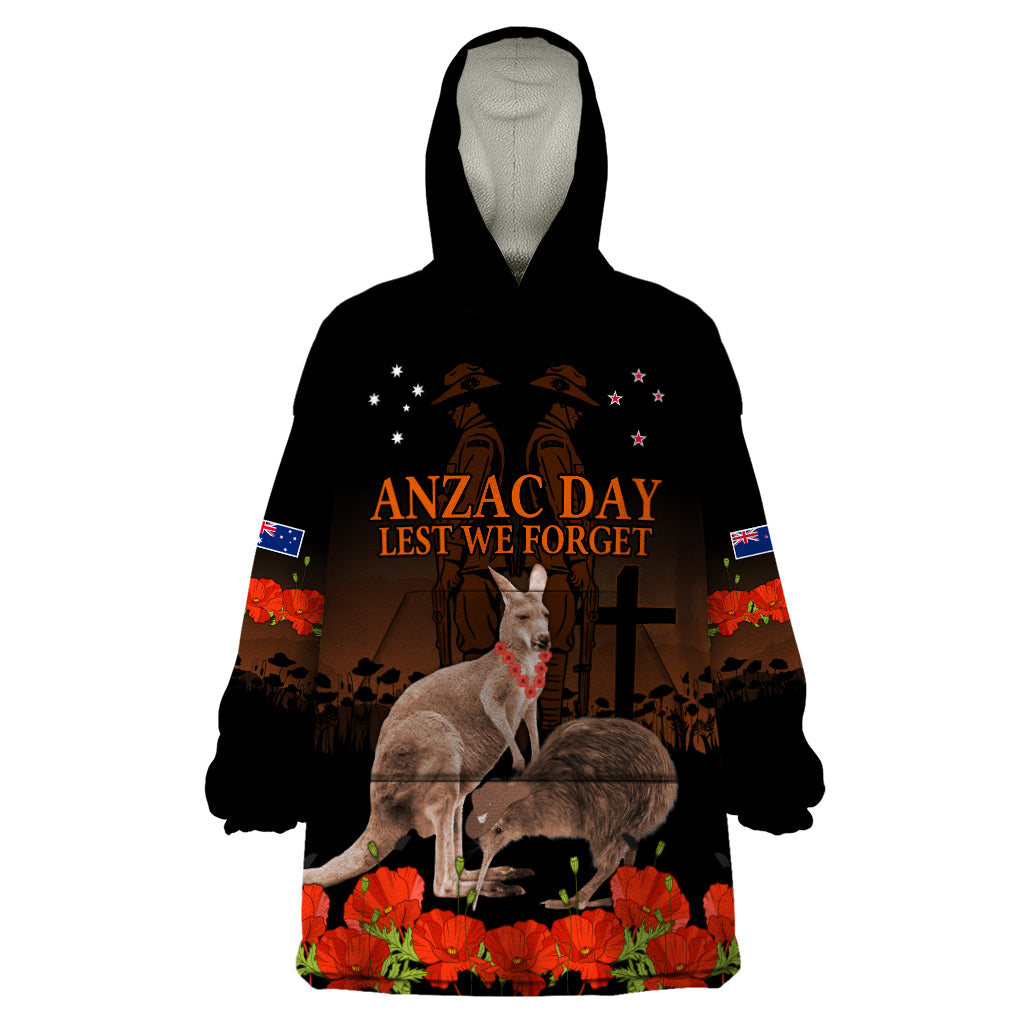 Kangaroo and Kiwi Bird ANZAC Day Custom Wearable Blanket Hoodie Soldier Style - Vibe Hoodie Shop