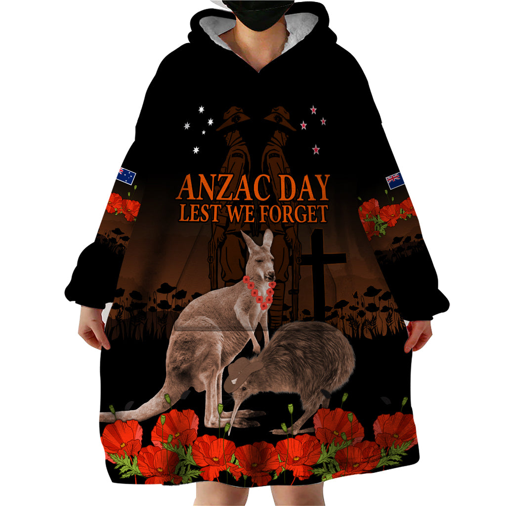 Kangaroo and Kiwi Bird ANZAC Day Custom Wearable Blanket Hoodie Soldier Style - Vibe Hoodie Shop