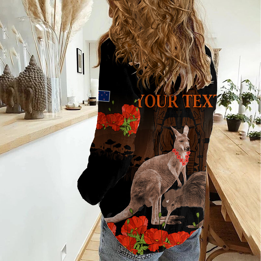 Kangaroo and Kiwi Bird ANZAC Day Custom Women Casual Shirt Soldier Style - Vibe Hoodie Shop