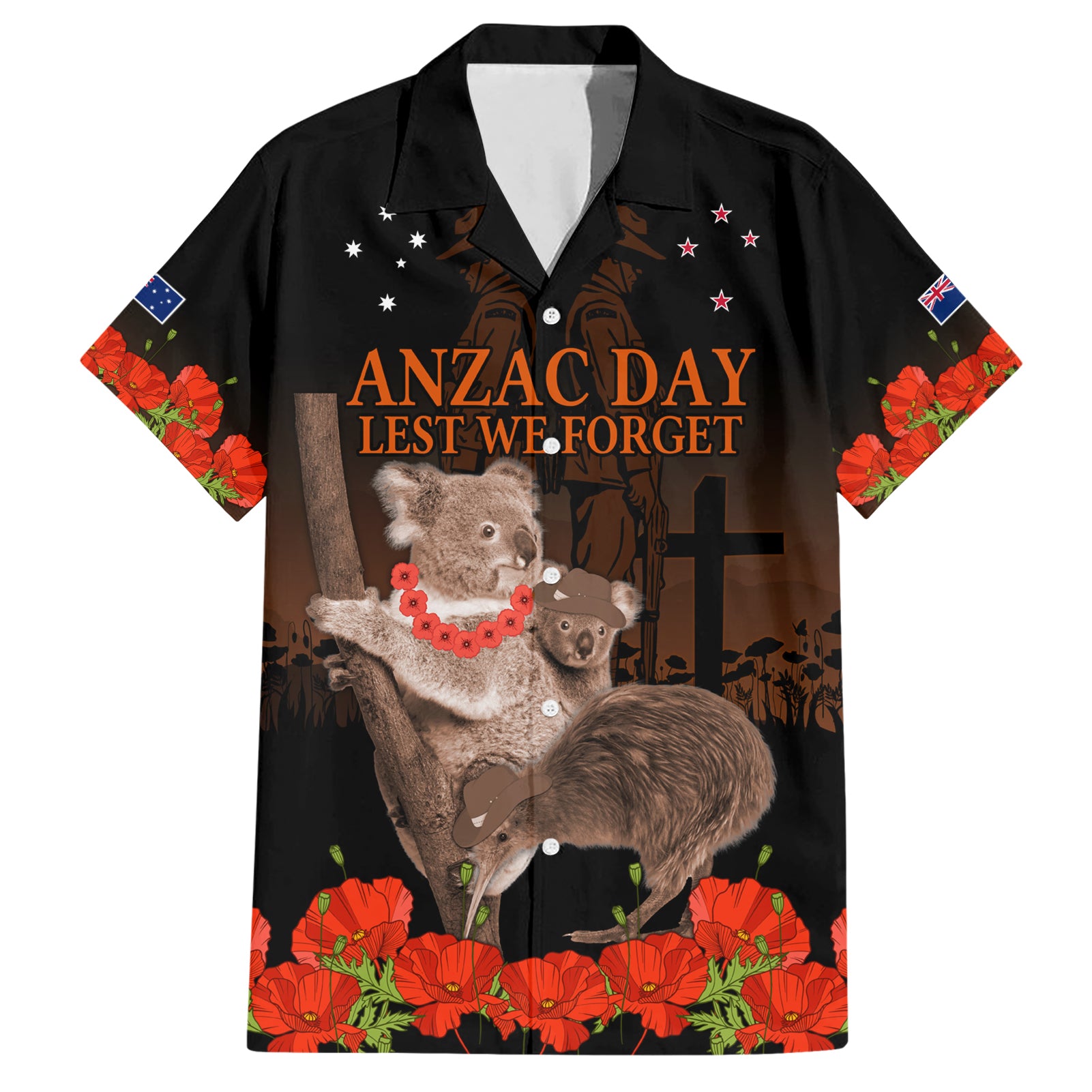 Koala and Kiwi Bird ANZAC Day Custom Hawaiian Shirt Soldier Style - Vibe Hoodie Shop