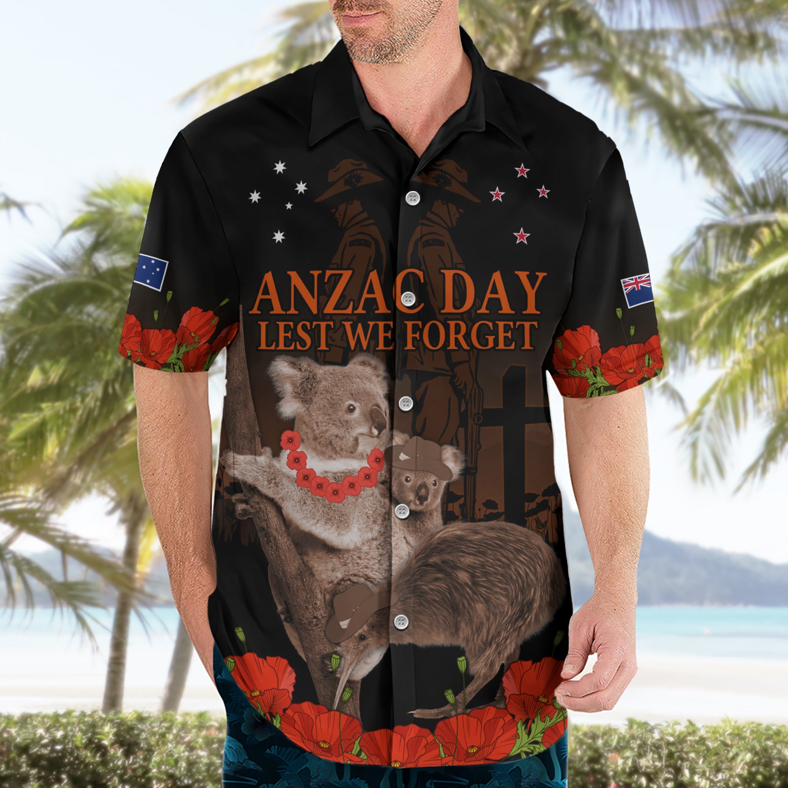 Koala and Kiwi Bird ANZAC Day Custom Hawaiian Shirt Soldier Style - Vibe Hoodie Shop