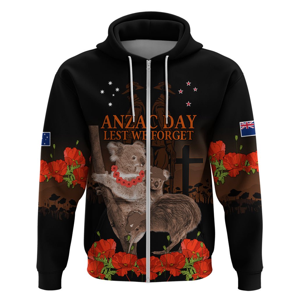 Koala and Kiwi Bird ANZAC Day Custom Hoodie Soldier Style LT9 - Vibe Hoodie Shop