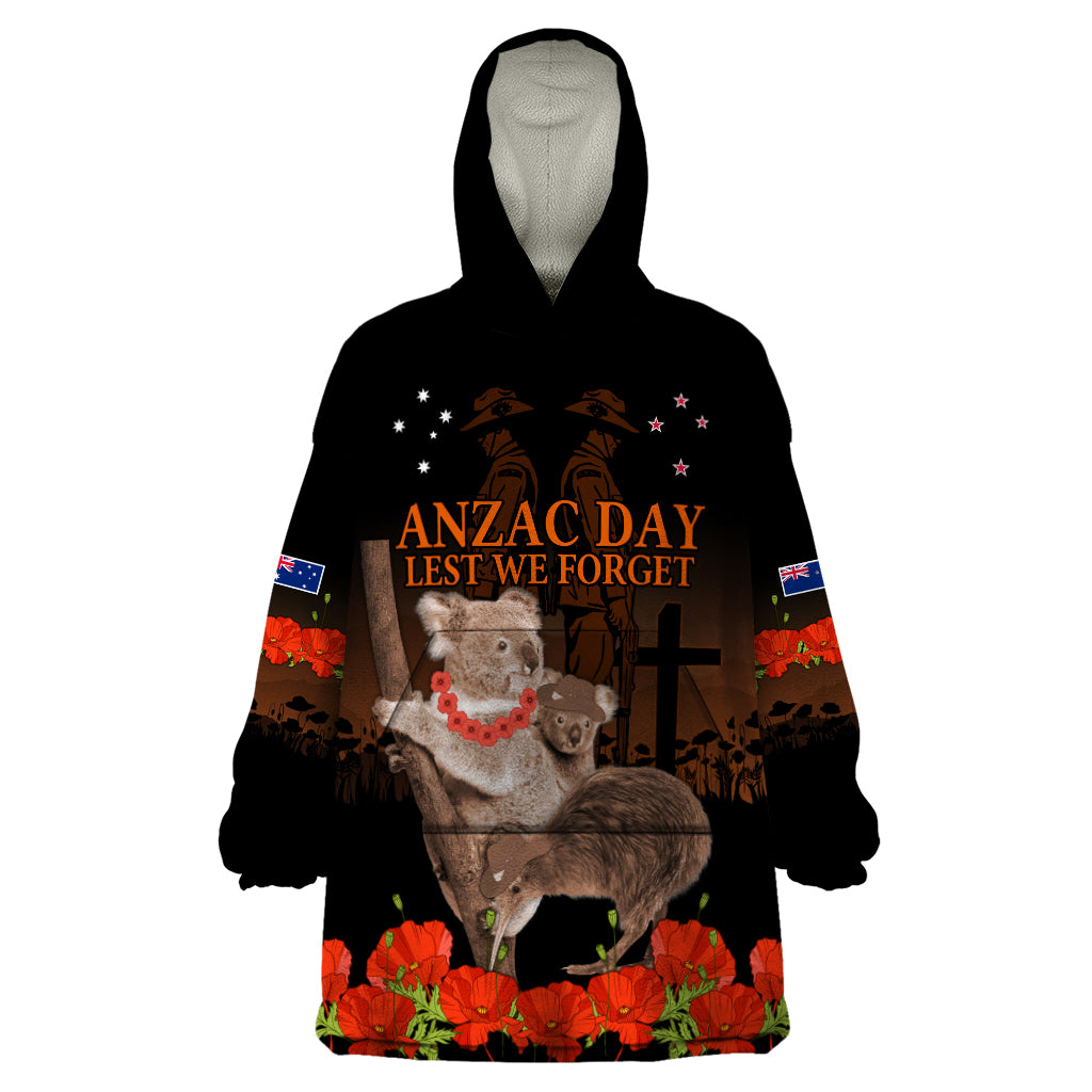 Koala and Kiwi Bird ANZAC Day Custom Wearable Blanket Hoodie Soldier Style - Vibe Hoodie Shop