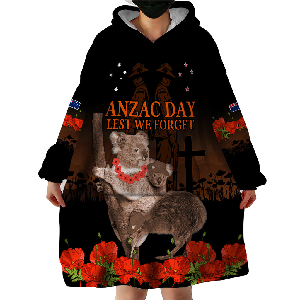 Koala and Kiwi Bird ANZAC Day Custom Wearable Blanket Hoodie Soldier Style - Vibe Hoodie Shop