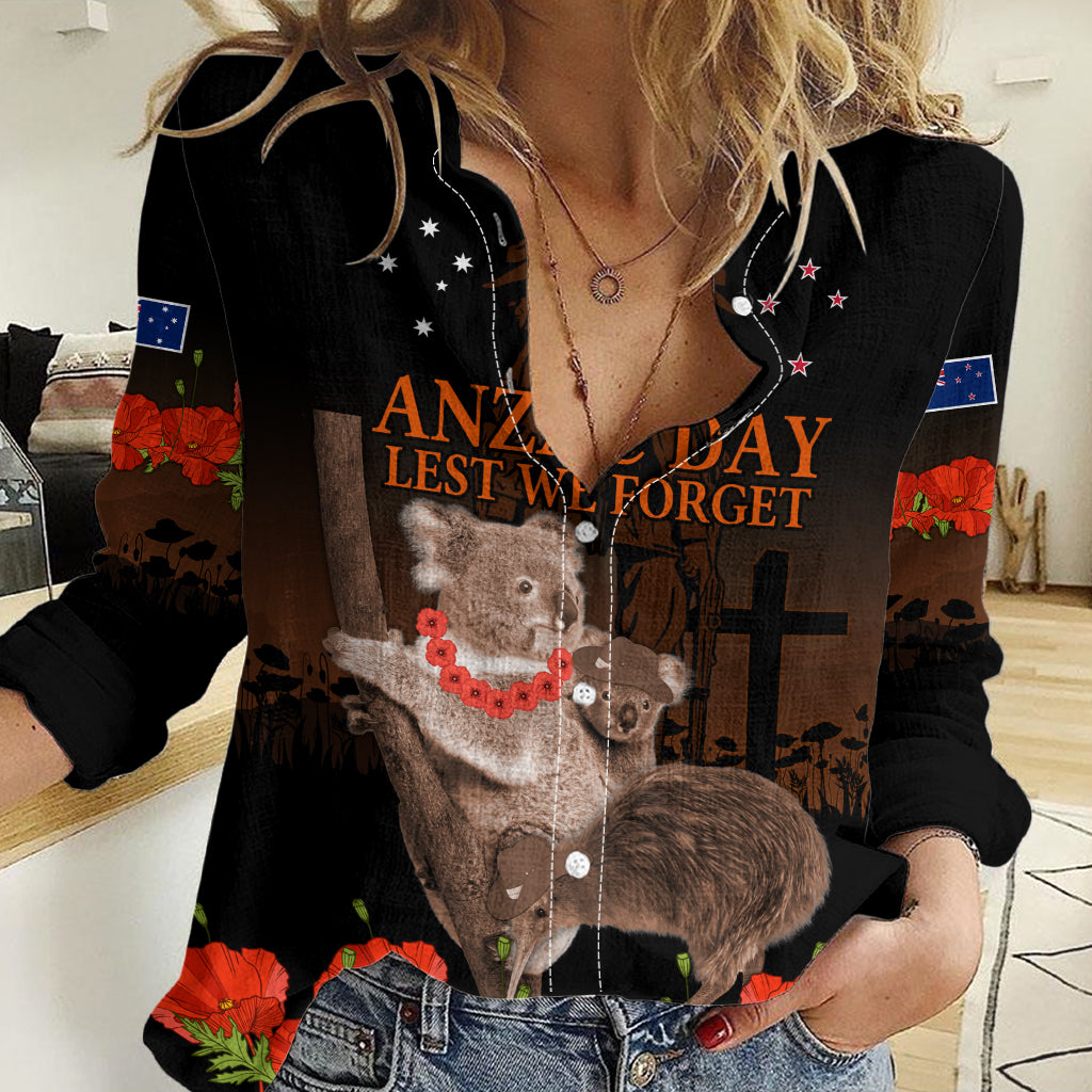 Koala and Kiwi Bird ANZAC Day Custom Women Casual Shirt Soldier Style - Vibe Hoodie Shop