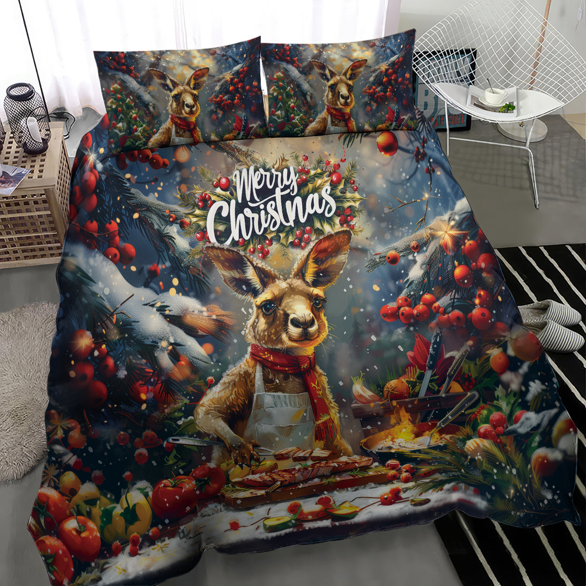 Kangaroo Chef Christmas in July Bedding Set - Vibe Hoodie Shop