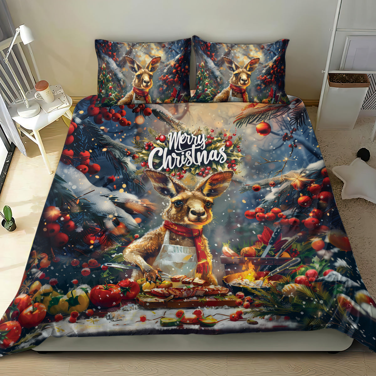 Kangaroo Chef Christmas in July Bedding Set - Vibe Hoodie Shop