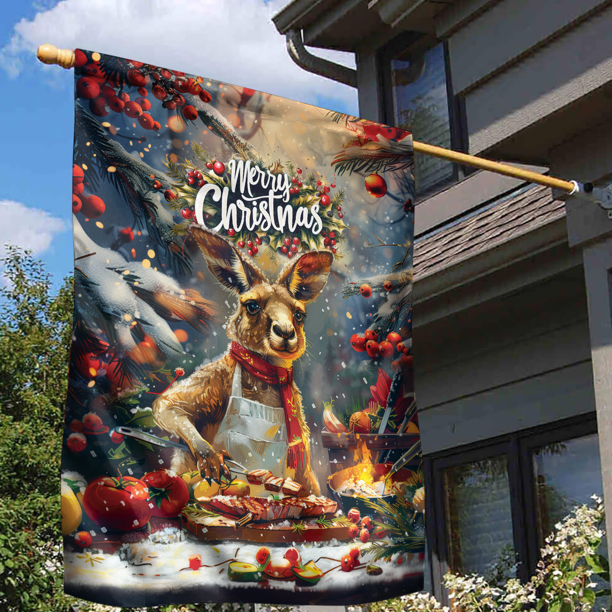 Kangaroo Chef Christmas in July Garden Flag - Vibe Hoodie Shop