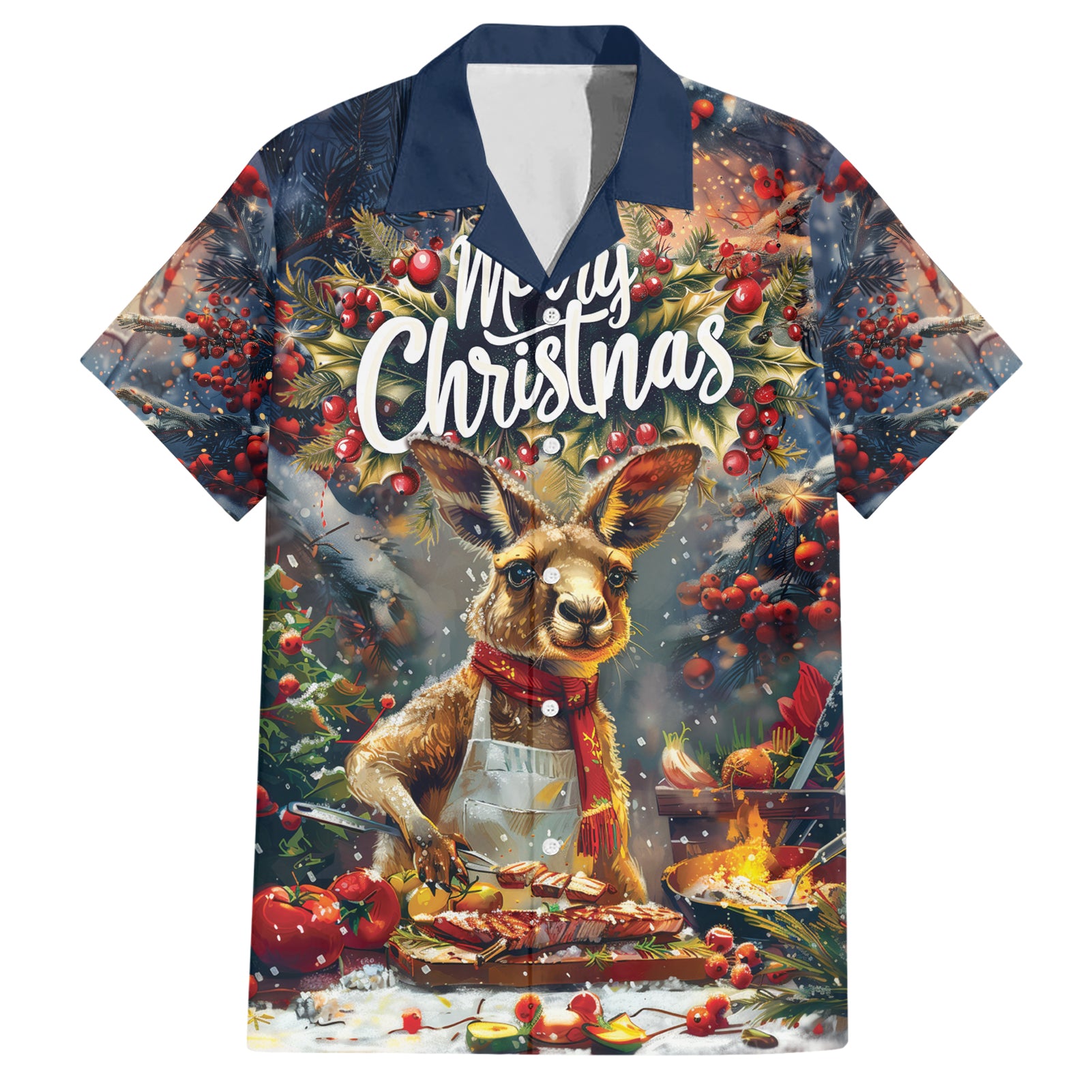 Personalised Kangaroo Chef Christmas in July Hawaiian Shirt - Vibe Hoodie Shop