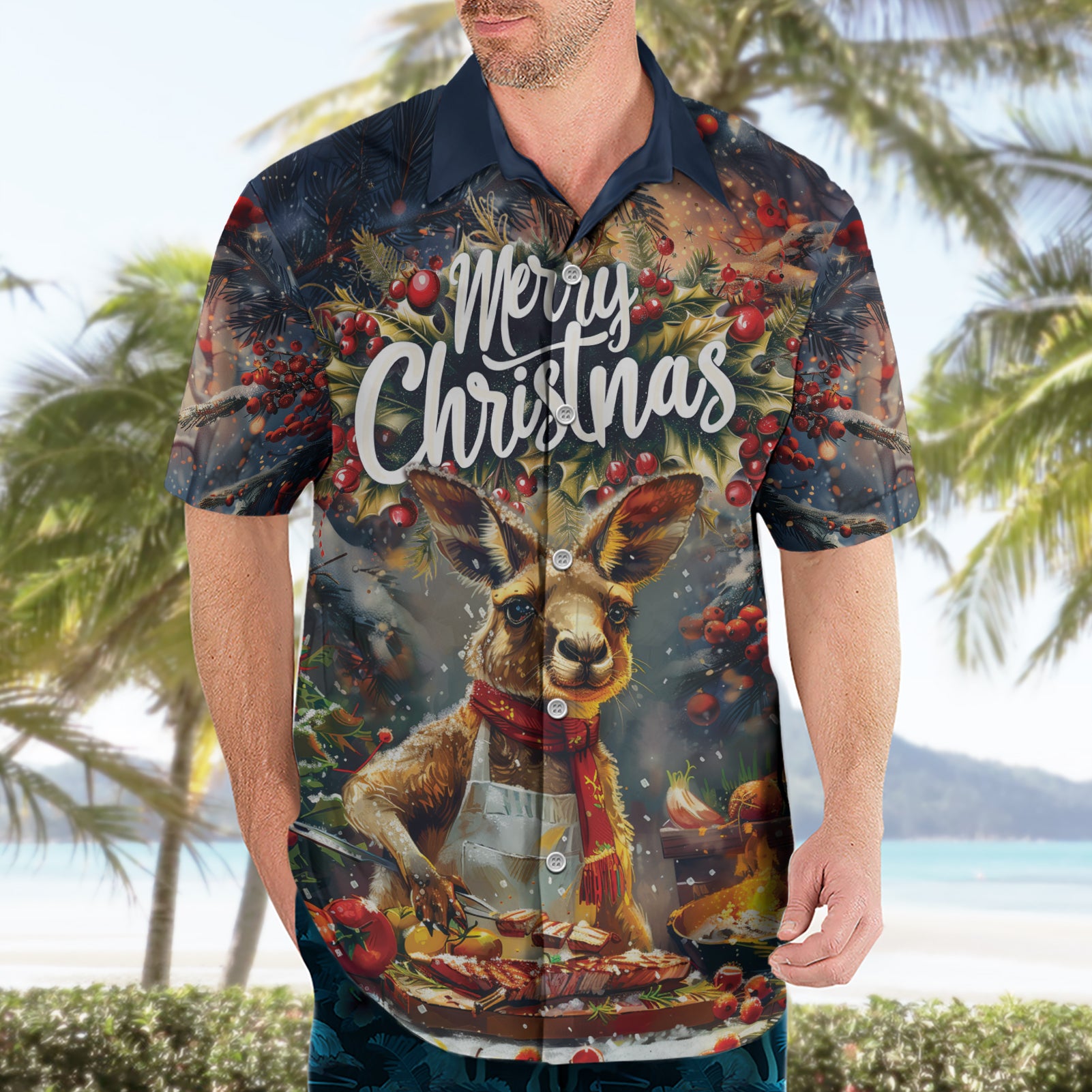 Personalised Kangaroo Chef Christmas in July Hawaiian Shirt - Vibe Hoodie Shop