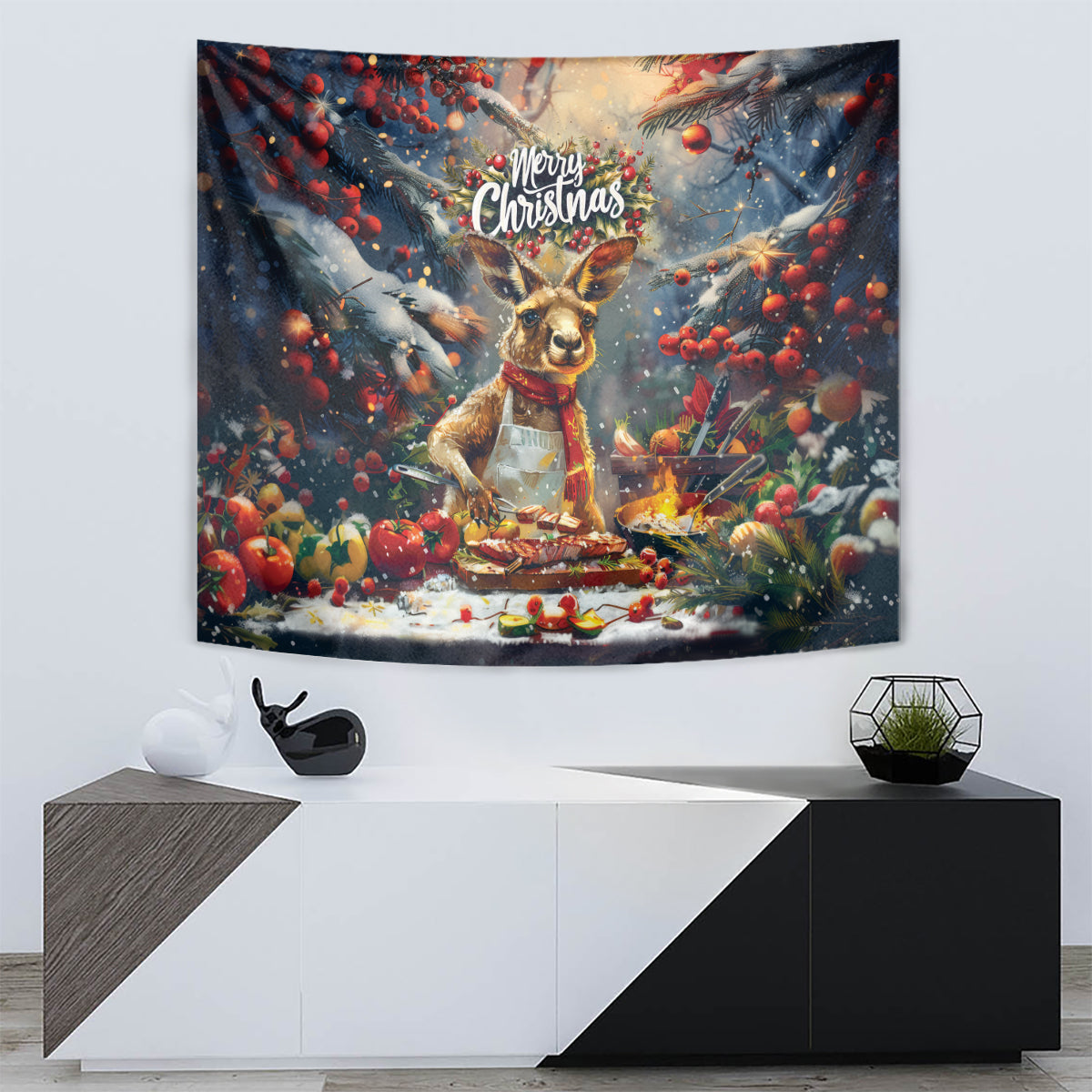 Kangaroo Chef Christmas in July Tapestry - Vibe Hoodie Shop