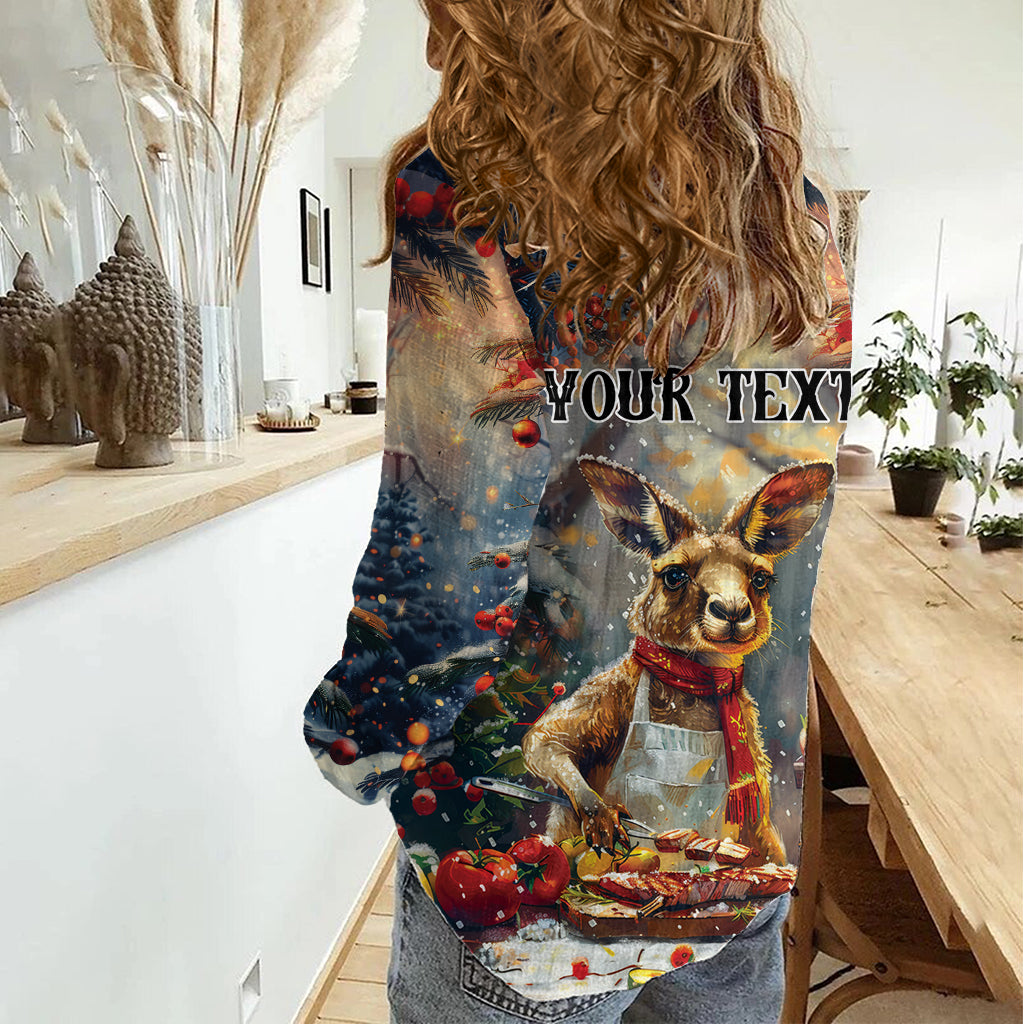 Personalised Kangaroo Chef Christmas in July Women Casual Shirt - Vibe Hoodie Shop