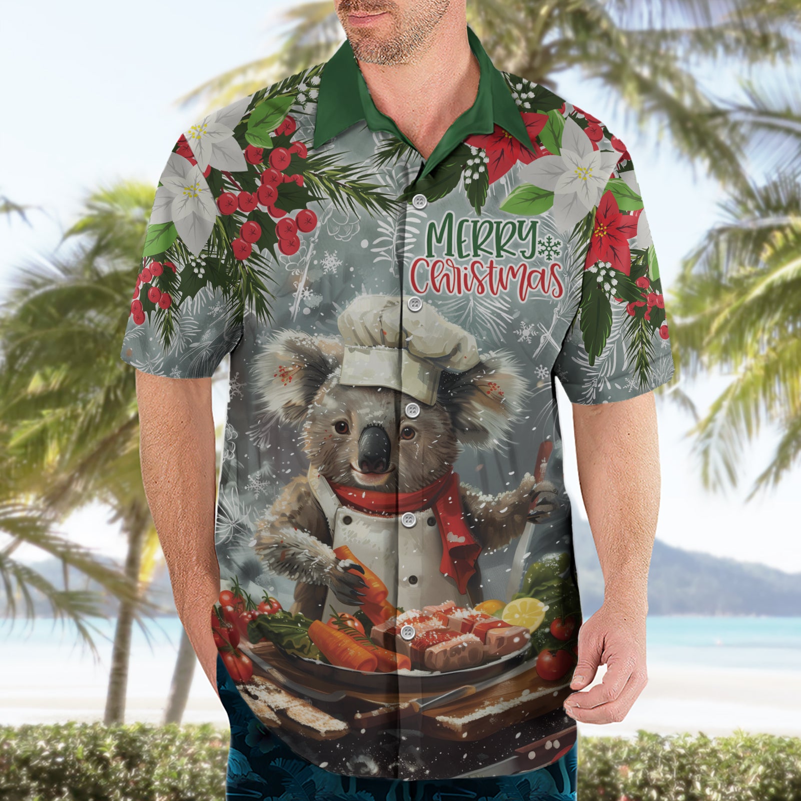 Personalised Koala Chef Christmas in July Hawaiian Shirt - Vibe Hoodie Shop