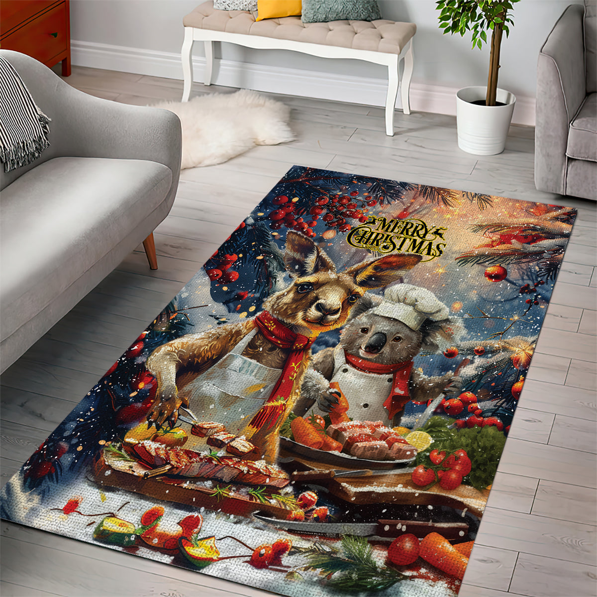 Aussie Christmas Kangaroo and Koala Area Rug - Vibe Hoodie Shop