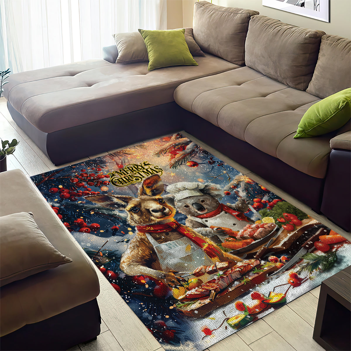 Aussie Christmas Kangaroo and Koala Area Rug - Vibe Hoodie Shop