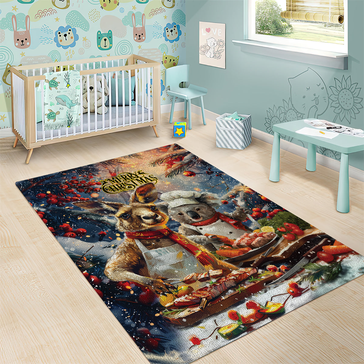 Aussie Christmas Kangaroo and Koala Area Rug - Vibe Hoodie Shop