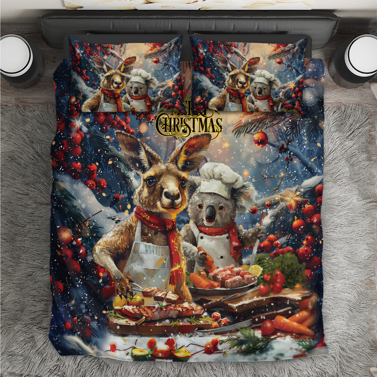 Aussie Christmas Kangaroo and Koala Bedding Set - Vibe Hoodie Shop