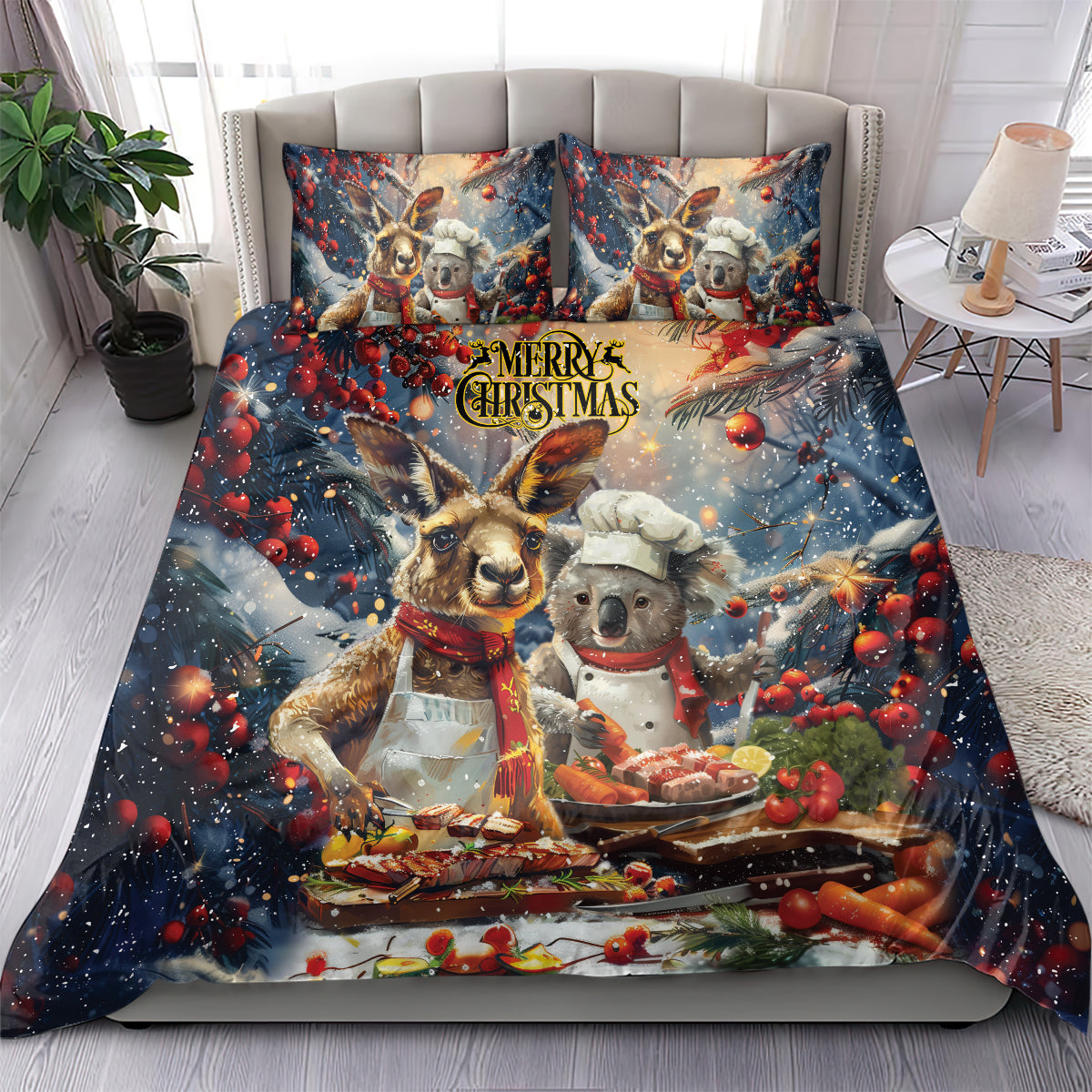 Aussie Christmas Kangaroo and Koala Bedding Set - Vibe Hoodie Shop