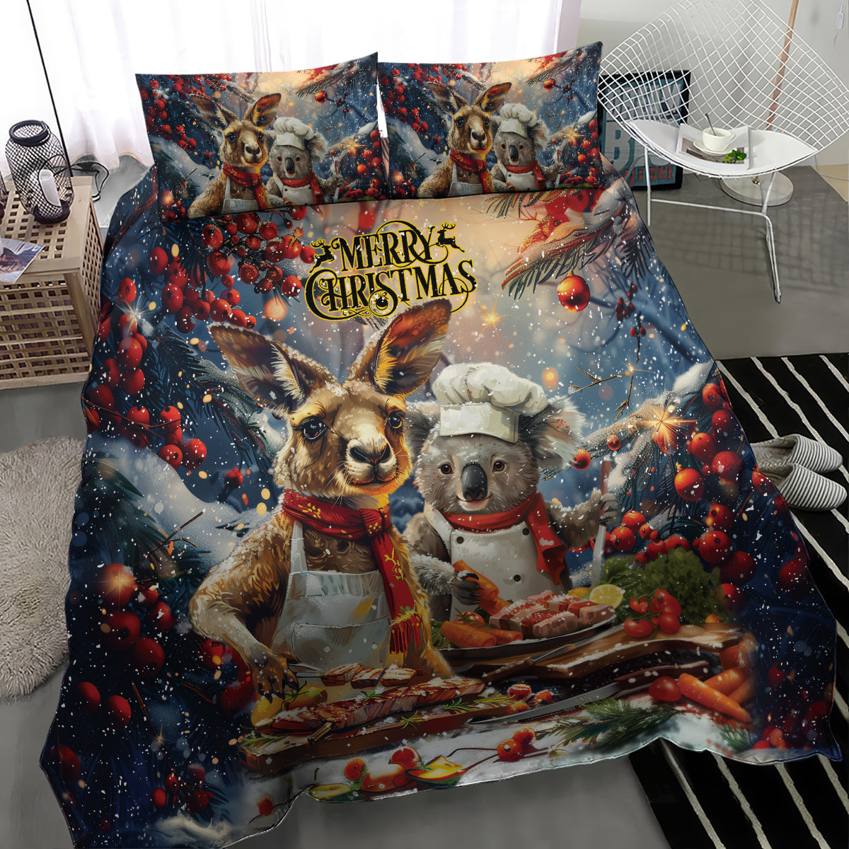Aussie Christmas Kangaroo and Koala Bedding Set - Vibe Hoodie Shop