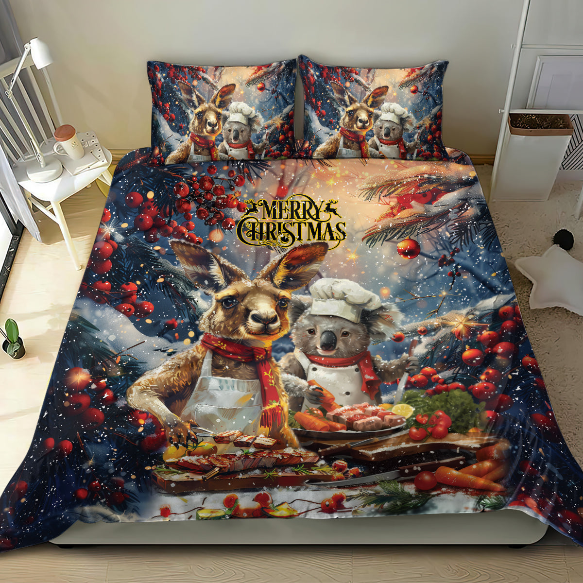 Aussie Christmas Kangaroo and Koala Bedding Set - Vibe Hoodie Shop